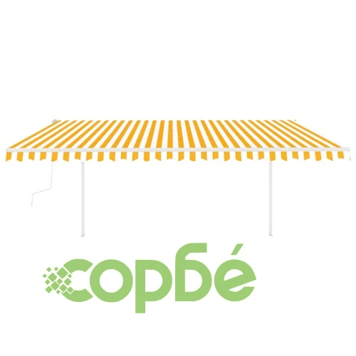 Ръчно прибиращ се сенник с LED, 5x3 м, жълто и бяло ➤ топ цена ➤ sorbe.bg