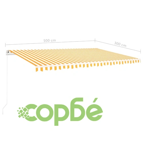 Ръчно прибиращ се сенник с LED, 5x3 м, жълто и бяло ➤ топ цена ➤ sorbe.bg