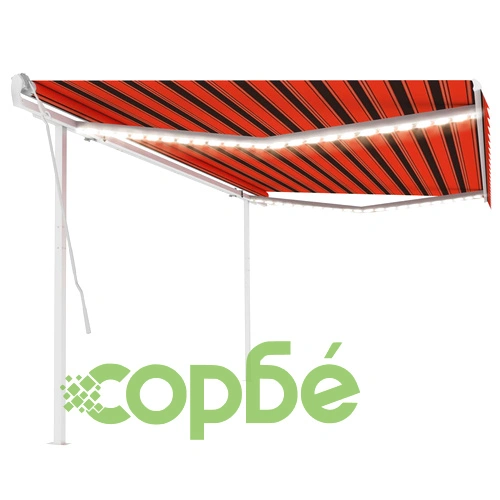 Ръчно прибираща се тента с LED, 5x3 м, оранжево и кафяво ➤ топ цена ➤ sorbe.bg