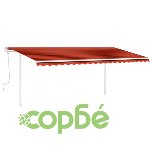Ръчно прибираща се тента с LED, 5x3 м, оранжево и кафяво ➤ топ цена ➤ sorbe.bg