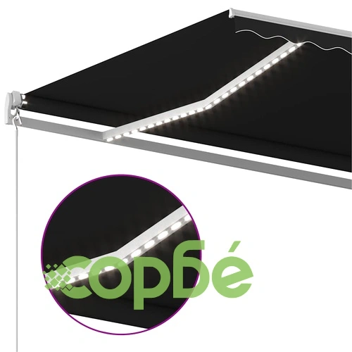 Автоматична тента с LED и сензор за вятър, 5x3 м, антрацит ➤ топ цена ➤ sorbe.bg