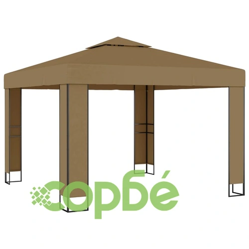 Шатра с двоен покрив и LED светещи стрингове, 3x3x2,7 м, таупе ➤ топ цена ➤ sorbe.bg
