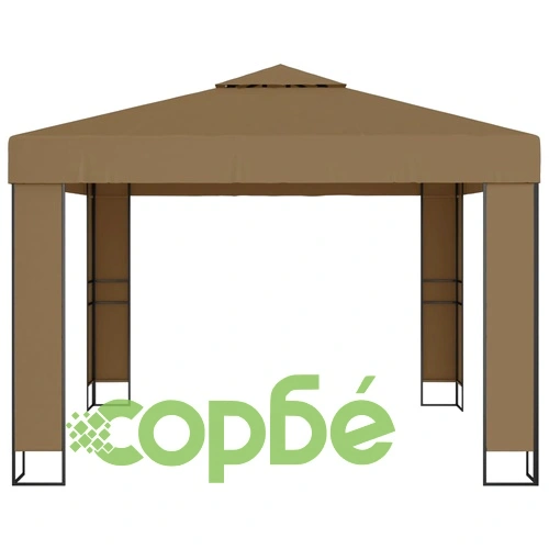Шатра с двоен покрив и LED светещи стрингове, 3x3x2,7 м, таупе ➤ топ цена ➤ sorbe.bg