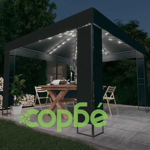 Шатра с двоен покрив и LED светещи стрингове, 3х3 м, антрацит ➤ топ цена ➤ sorbe.bg
