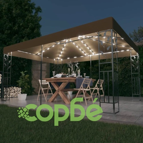 Шатра с двоен покрив и LED светещи стрингове, 3x4 м, таупе на топ цена от sorbe.bg Шатра с двоен покрив и LED светещи стрингове, 3x4 м, таупе ➤ топ цена ➤ sorbe.bg