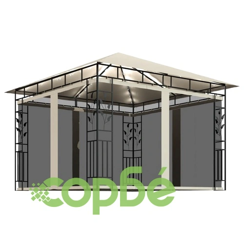 Шатра с комарник и LED стринг, 3x3x2,73 м, 180 г/м², кремава ➤ топ цена ➤ sorbe.bg