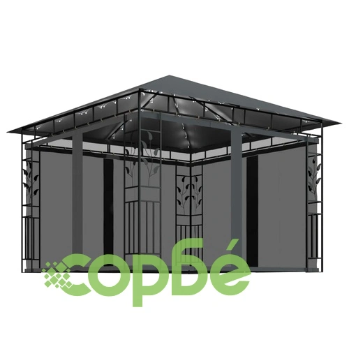 Шатра с мрежа срещу комари/LED стринг 3x3x2,73 м таупе 180 г/м² ➤ топ цена ➤ sorbe.bg