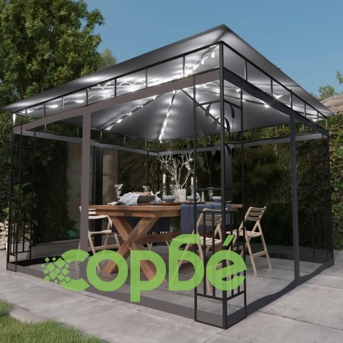 Шатра с мрежа срещу комари/LED стринг 3x3x2,73 м таупе 180 г/м² ➤ топ цена ➤ sorbe.bg