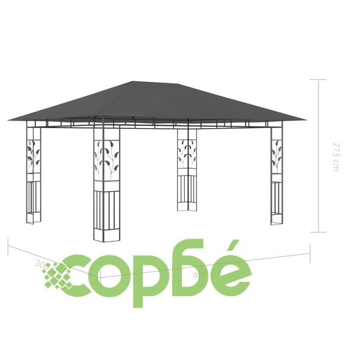 Шатра с мрежа срещу комари и LED стрингове 4x3x2,73 м антрацит ➤ топ цена ➤ sorbe.bg