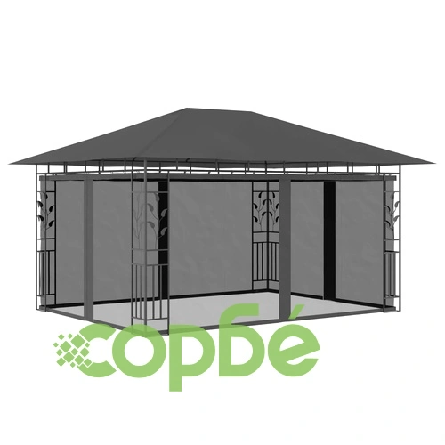 Шатра с мрежа срещу комари и LED стрингове 4x3x2,73 м антрацит ➤ топ цена ➤ sorbe.bg