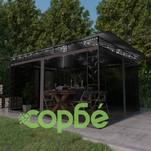 Шатра с мрежа срещу комари и LED стрингове 4x3x2,73 м антрацит ➤ топ цена ➤ sorbe.bg