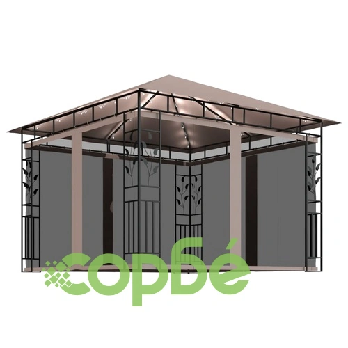 Шатра с мрежа срещу комари и LED стрингове 3x3x2,73 м таупе ➤ топ цена ➤ sorbe.bg
