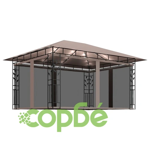 Шатра с мрежа срещу комари и LED стрингове 4x3x2,73 м таупе ➤ топ цена ➤ sorbe.bg