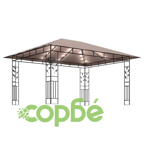 Шатра с мрежа срещу комари и LED стрингове 4x3x2,73 м таупе ➤ топ цена ➤ sorbe.bg