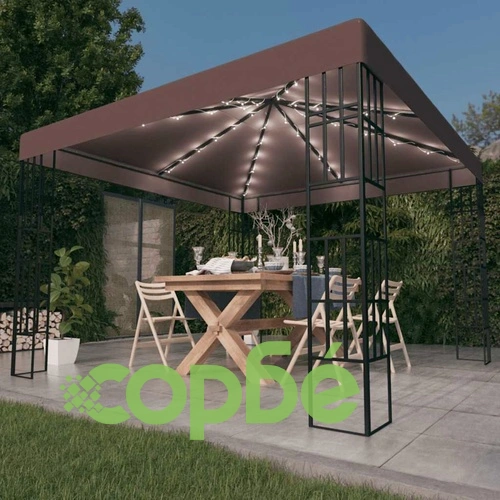 Шатра с LED светещи стрингове, 3х3 м, таупе ➤ топ цена ➤ sorbe.bg