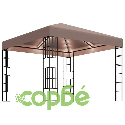 Шатра с LED светещи стрингове, 3х3 м, таупе ➤ топ цена ➤ sorbe.bg