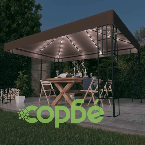 Шатра с LED светещи стрингове, 4х3 м, таупе ➤ топ цена ➤ sorbe.bg