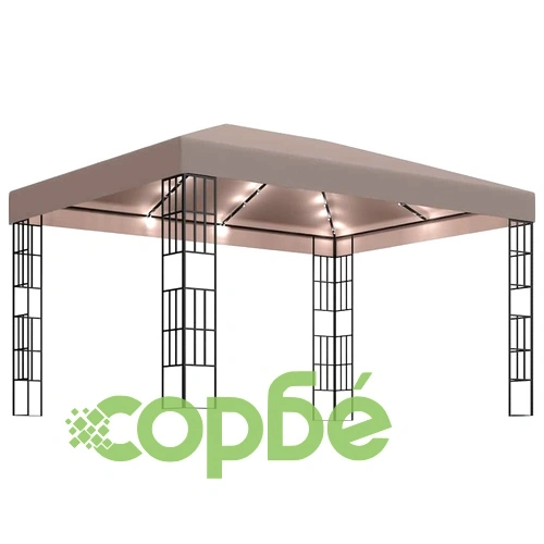 Шатра с LED светещи стрингове, 4х3 м, таупе ➤ топ цена ➤ sorbe.bg
