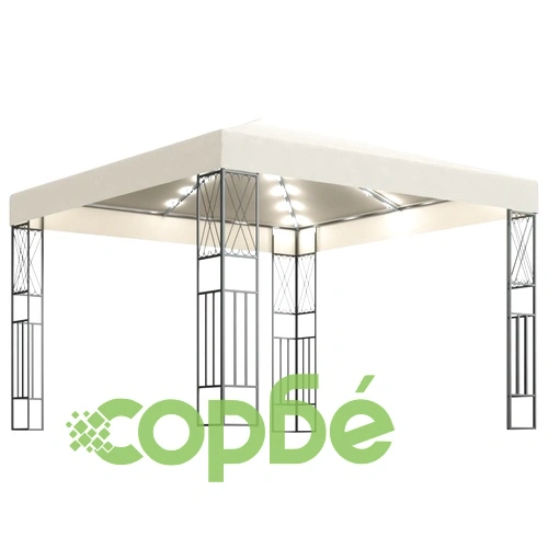 Шатра с LED светещи стрингове, 3х3 м, кремава, текстил ➤ топ цена ➤ sorbe.bg