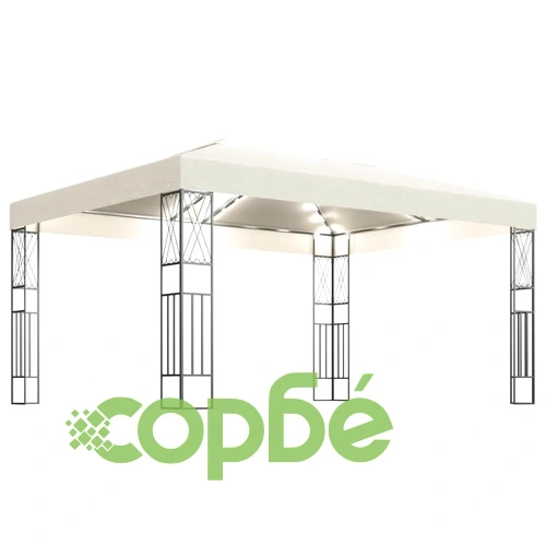 Шатра с LED светещи стрингове, 3х4 м, кремава, текстил ➤ топ цена ➤ sorbe.bg