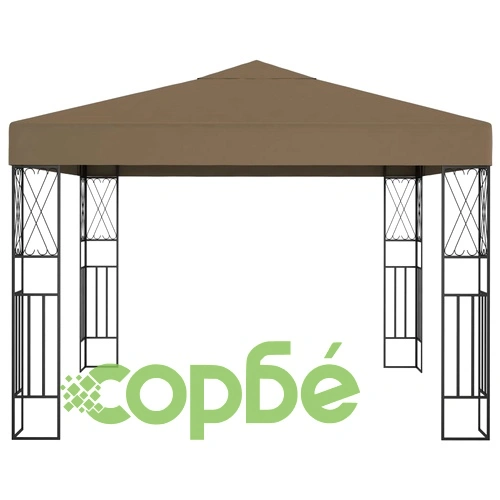Шатра с LED светещи стрингове, 3х3 м, таупе, текстил ➤ топ цена ➤ sorbe.bg