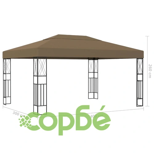 Шатра с LED светещи стрингове, 3х4 м, таупе, текстил ➤ топ цена ➤ sorbe.bg