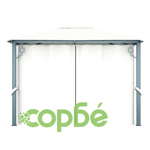 Шатра със завеси и LED стрингове, 3x3 м, кремава, алуминий ➤ топ цена ➤ sorbe.bg