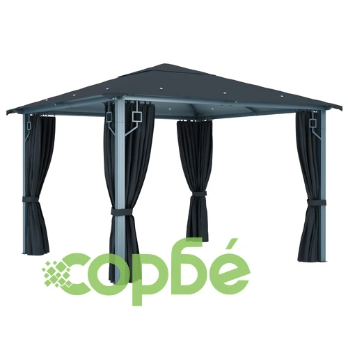 Шатра със завеси и LED стрингове, 3x3 м, антрацит, алуминий ➤ топ цена ➤ sorbe.bg