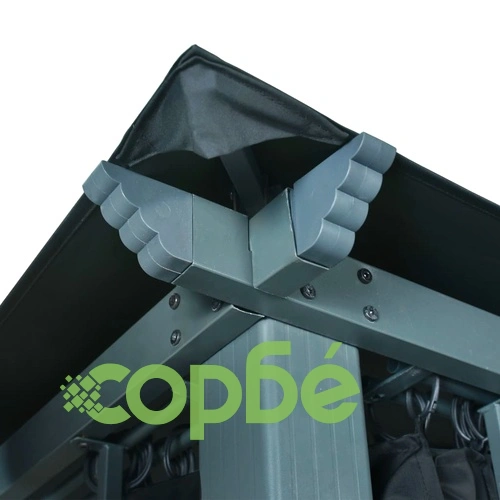 Шатра със завеси и LED стрингове, 3x3 м, антрацит, алуминий ➤ топ цена ➤ sorbe.bg