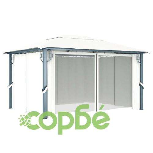 Шатра със завеси и LED светещи стрингове 4x3 м кремава алуминий ➤ топ цена ➤ sorbe.bg