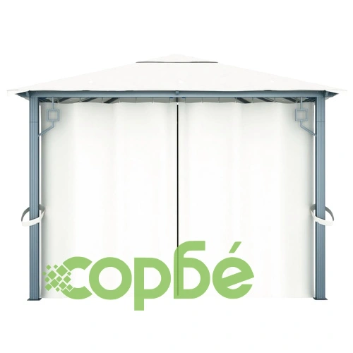 Шатра със завеси и LED светещи стрингове 4x3 м кремава алуминий ➤ топ цена ➤ sorbe.bg