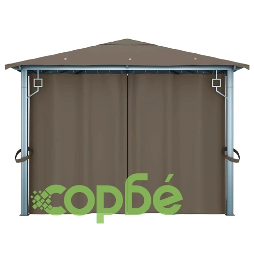 Шатра със завеси и LED светещи стрингове 4x3 м таупе алуминий ➤ топ цена ➤ sorbe.bg