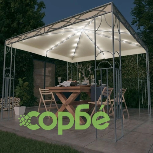 Шатра с LED светещи стрингове, 300x300 см, кремава ➤ топ цена ➤ sorbe.bg