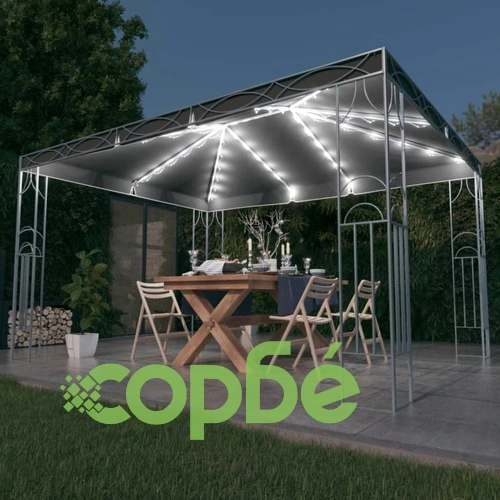 Шатра с LED светещи стрингове, 400x300 см, антрацит, алуминий ➤ топ цена ➤ sorbe.bg