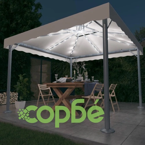 Шатра с LED светещи стрингове, 300x300 см, кремава, алуминий ➤ топ цена ➤ sorbe.bg