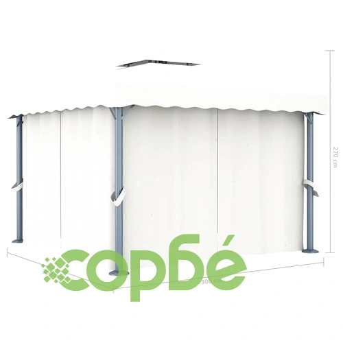 Шатра със завеси и LED светещи стрингове, 3х3 м, кремавобяла ➤ топ цена ➤ sorbe.bg