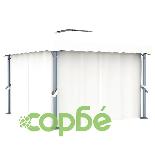 Шатра със завеси и LED светещи стрингове, 3х3 м, кремавобяла ➤ топ цена ➤ sorbe.bg