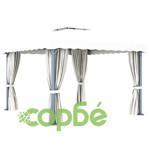 Шатра със завеси и LED светещи стрингове, 3х3 м, кремавобяла ➤ топ цена ➤ sorbe.bg