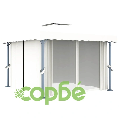 Шатра със завеси и LED светещи стрингове, 3х3 м, кремавобяла ➤ топ цена ➤ sorbe.bg