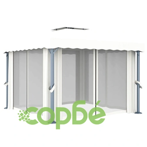 Шатра със завеси и LED светещи стрингове, 3х3 м, кремавобяла ➤ топ цена ➤ sorbe.bg