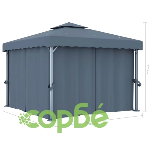 Шатра със завеси и LED светещи стрингове, 3х3 м, антрацит ➤ топ цена ➤ sorbe.bg