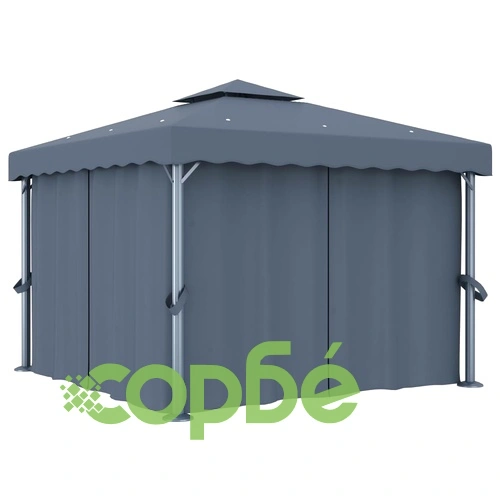 Шатра със завеси и LED светещи стрингове, 3х3 м, антрацит ➤ топ цена ➤ sorbe.bg