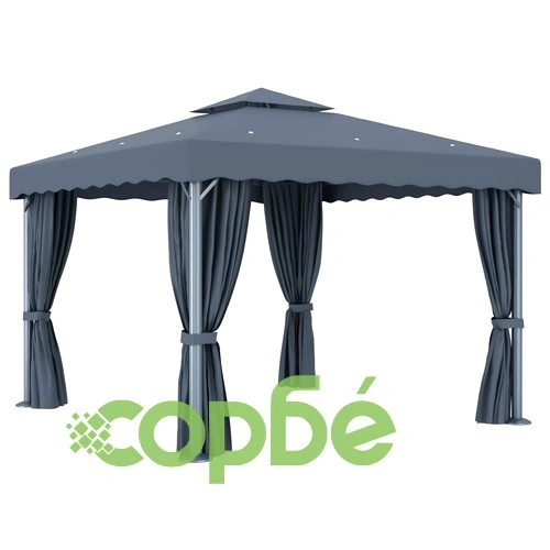 Шатра със завеси и LED светещи стрингове, 3х3 м, антрацит ➤ топ цена ➤ sorbe.bg