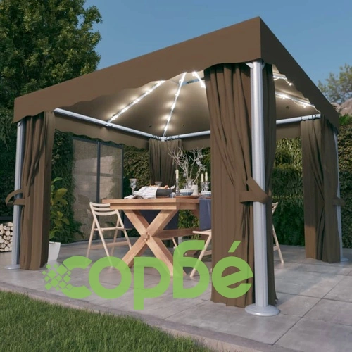 Шатра със завеси и LED светещи стрингове 3x3 м таупе ➤ топ цена ➤ sorbe.bg