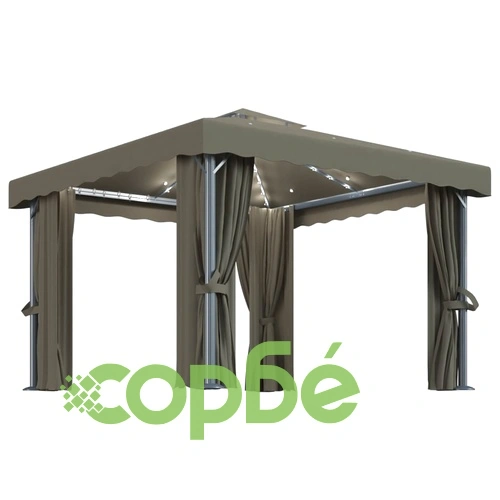 Шатра със завеси и LED светещи стрингове 3x3 м таупе ➤ топ цена ➤ sorbe.bg