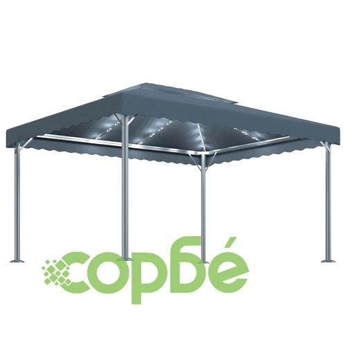 Шатра с LED светещи стрингове, 400x300 см, антрацит, алуминий ➤ топ цена ➤ sorbe.bg