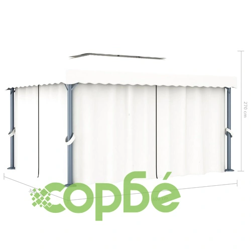 Шатра със завеси и LED светещи стрингове, 4х3 м, кремавобяла ➤ топ цена ➤ sorbe.bg