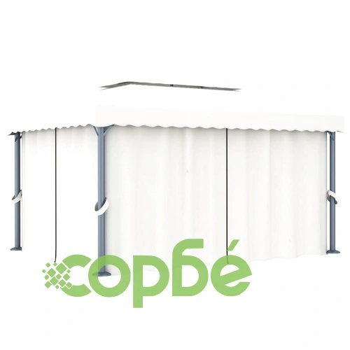 Шатра със завеси и LED светещи стрингове, 4х3 м, кремавобяла ➤ топ цена ➤ sorbe.bg