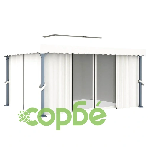 Шатра със завеси и LED светещи стрингове, 4х3 м, кремавобяла ➤ топ цена ➤ sorbe.bg