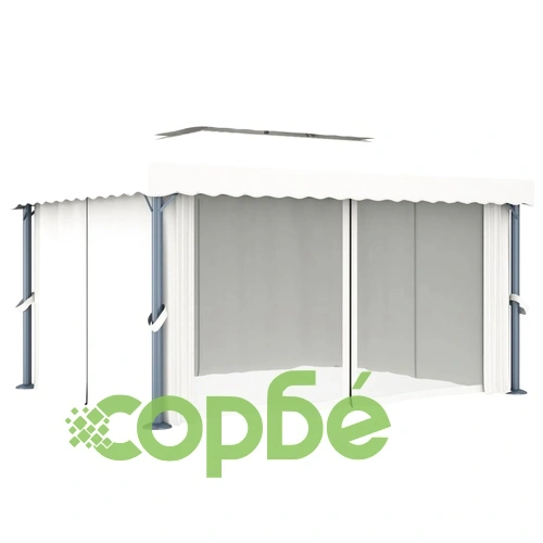 Шатра със завеси и LED светещи стрингове, 4х3 м, кремавобяла ➤ топ цена ➤ sorbe.bg